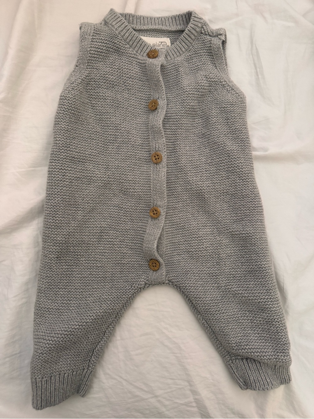 Gray Knit Baby Jumper with Wooden Buttons